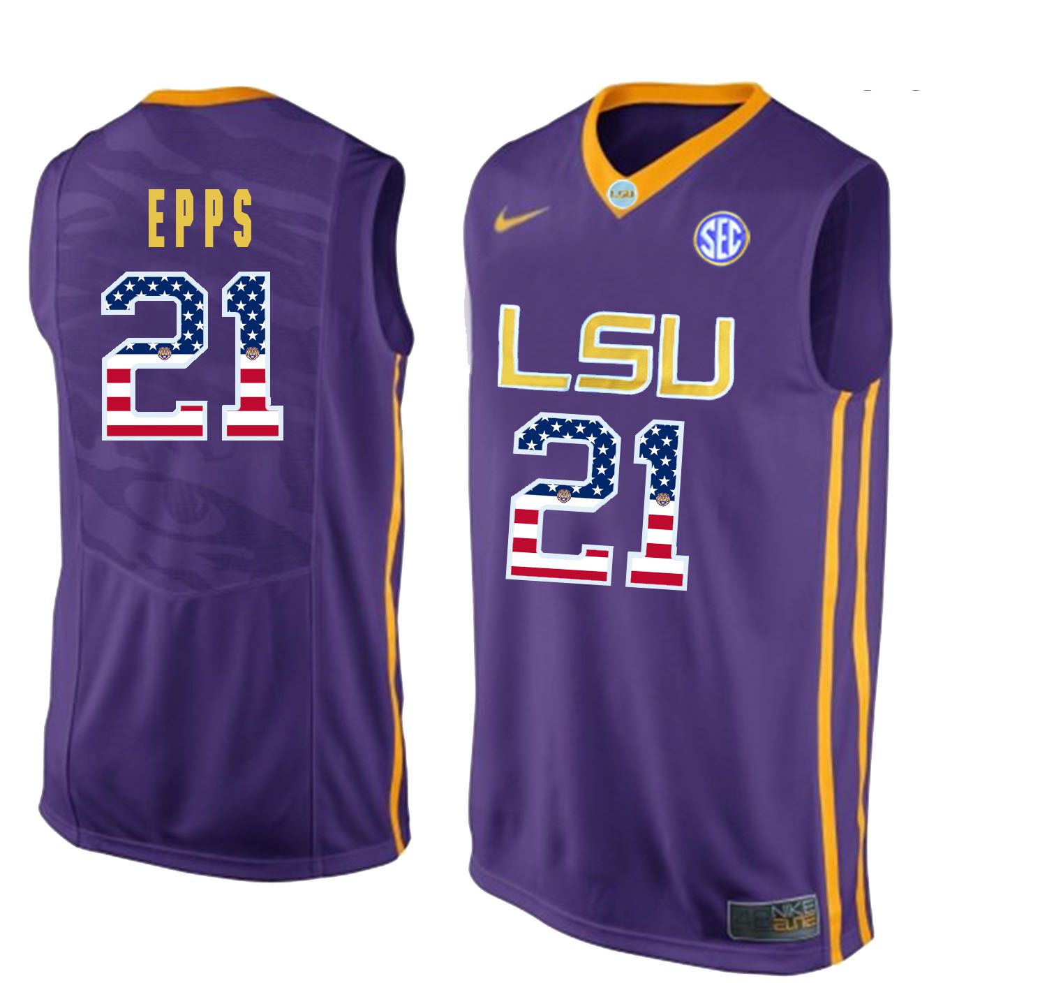 Men LSU Tigers 21 Epps Purple Flag Customized NCAA Jerseys